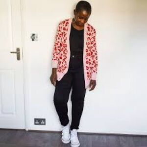 Kemi Telford Wool-Blend Pink & Red Leopard-Print Cardigan, Size Small